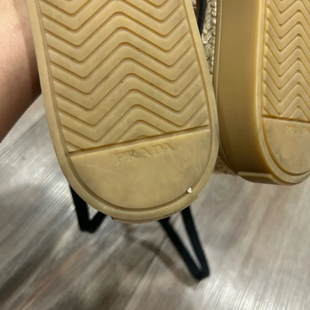 Prada Nude Espadrille Lace-Up Platform Flats